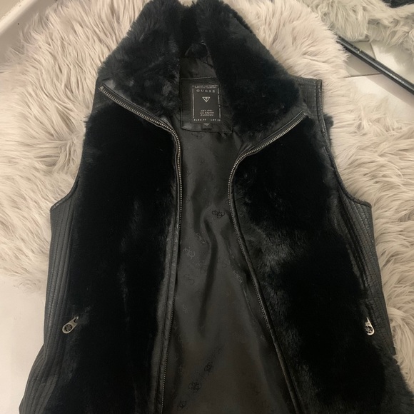 Guess Jackets & Blazers - Guess black leather faux fur vest